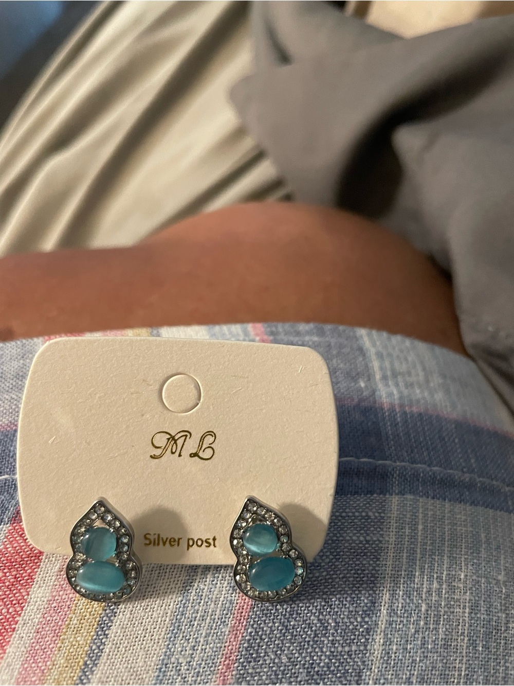 Teardrop Turquoise Stone Stud Earrings - Silver Post
